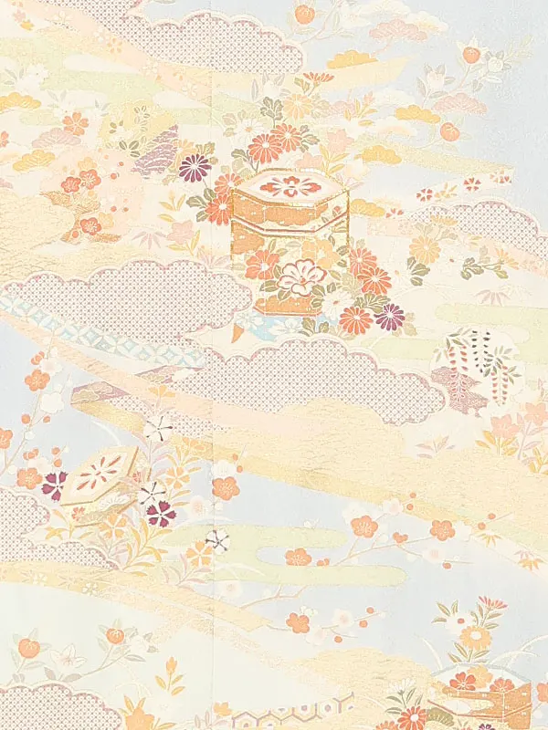 【正絹】訪問着レンタル/水色 四季花 Z268