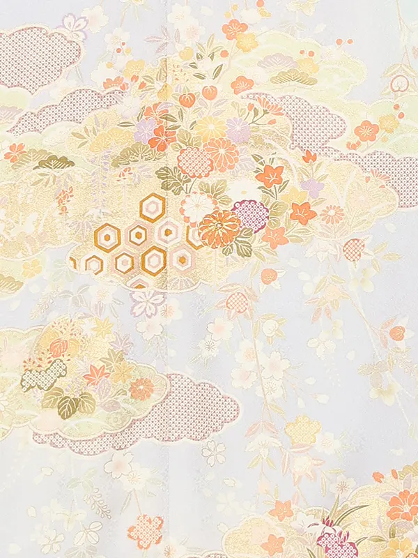 【正絹】訪問着レンタル/水色 四季花 Z275