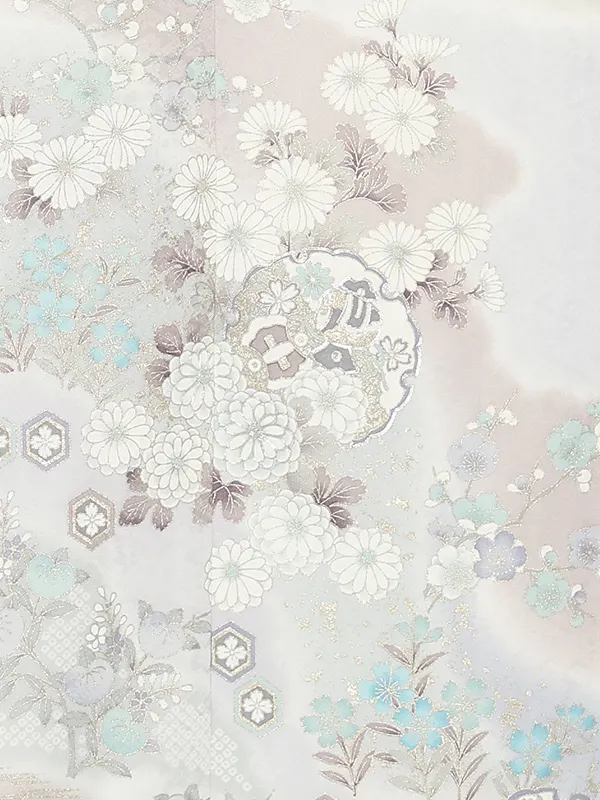 訪問着レンタル/グレー 花輪に四季花 Z282