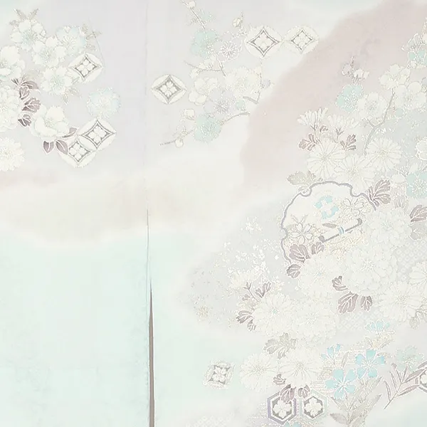 訪問着レンタル/水色 花輪に四季花 Z285