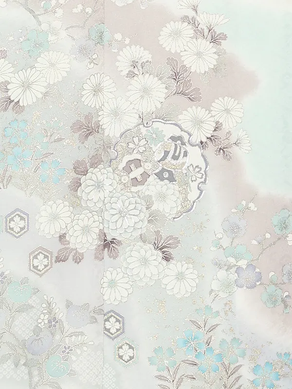 訪問着レンタル/水色 花輪に四季花 Z285