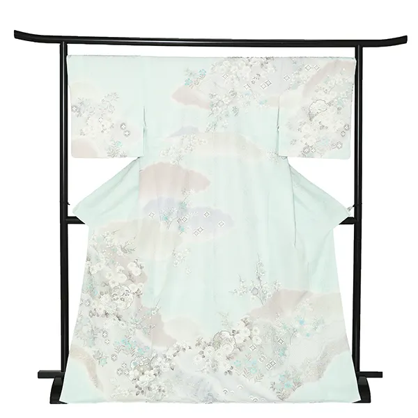 訪問着レンタル/水色 花輪に四季花 Z285