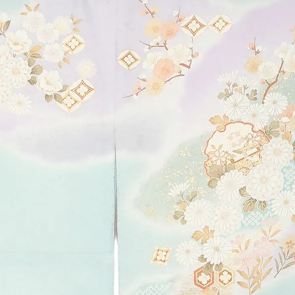 訪問着レンタル/水色 花輪に四季花 Z286