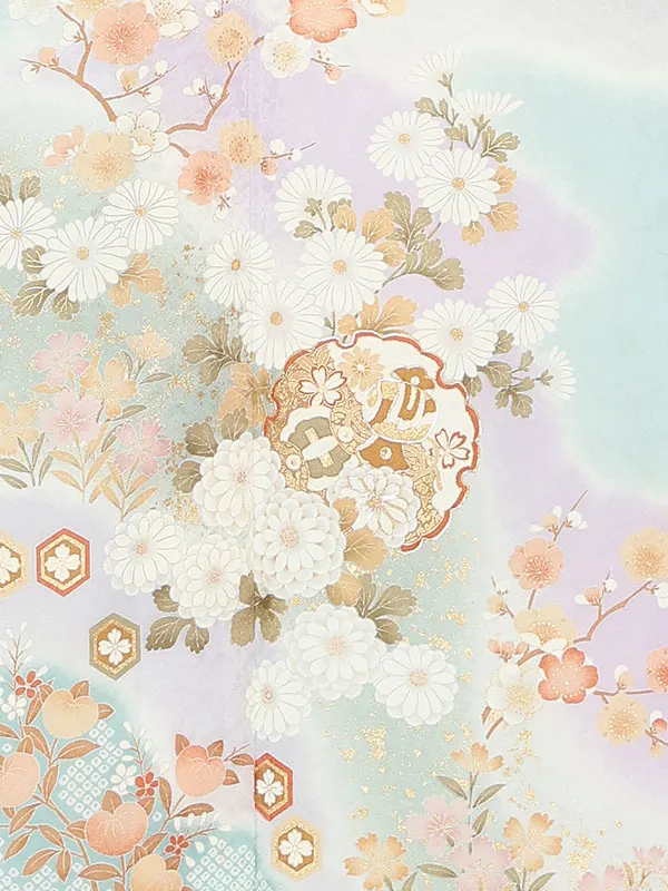 訪問着レンタル/水色 花輪に四季花 Z286