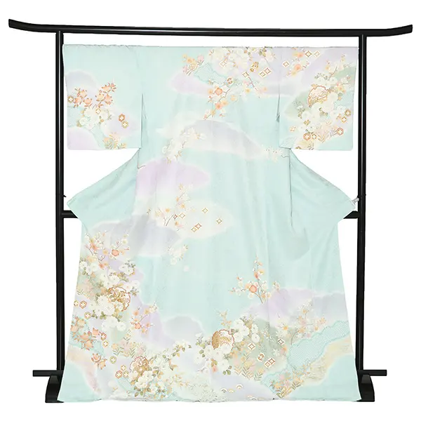 訪問着レンタル/水色 花輪に四季花 Z286