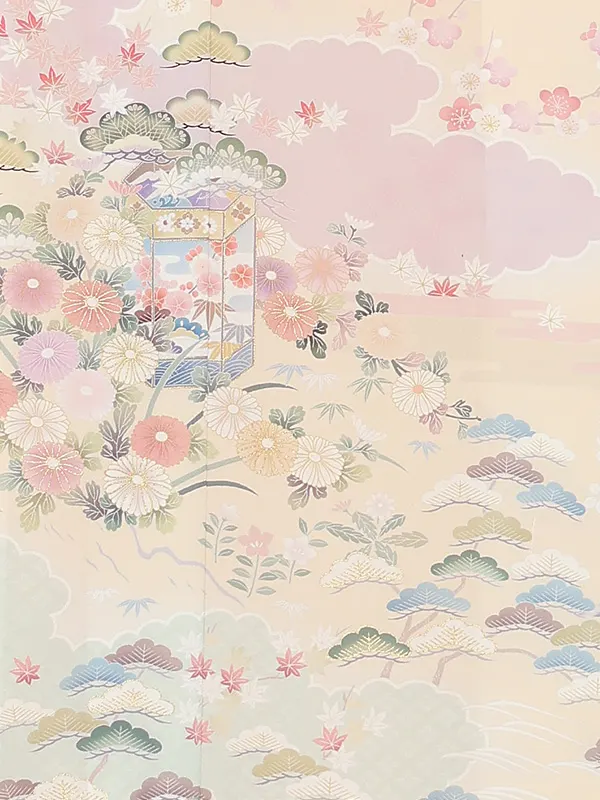 訪問着レンタル/ベージュ 雲取り 四季花 Z287