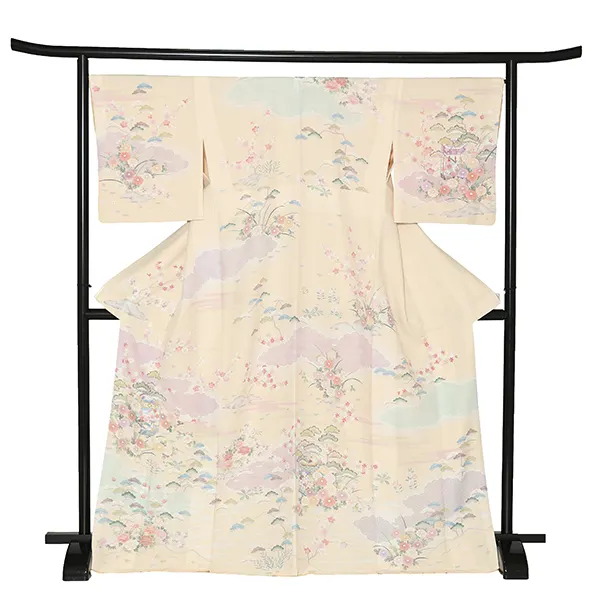 訪問着レンタル/ベージュ 雲取り 四季花 Z287