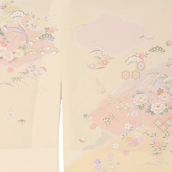 訪問着レンタル/クリーム色 七宝 四季花 Z288（67）