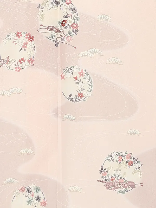 訪問着レンタル/ピンクベージュ 花輪 流水 Z289