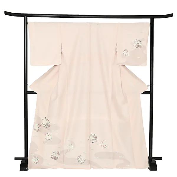 訪問着レンタル/ピンクベージュ 花輪 流水 Z289