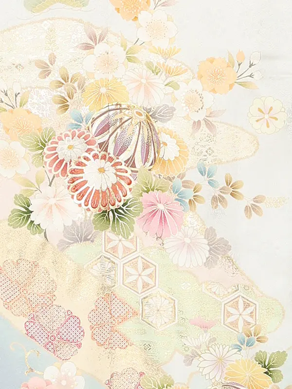 【正絹 トールサイズ】訪問着レンタル/グレー 四季花 Z330（72）