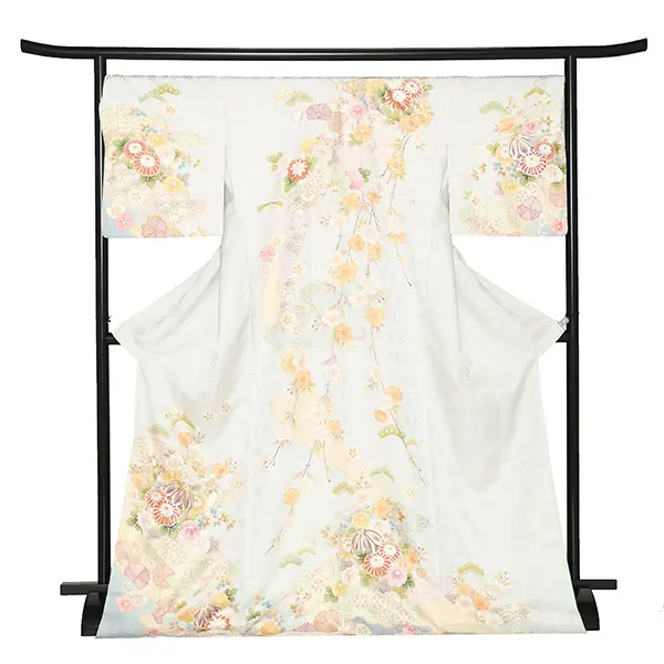 【正絹 トールサイズ】訪問着レンタル/グレー 四季花 Z330（72）