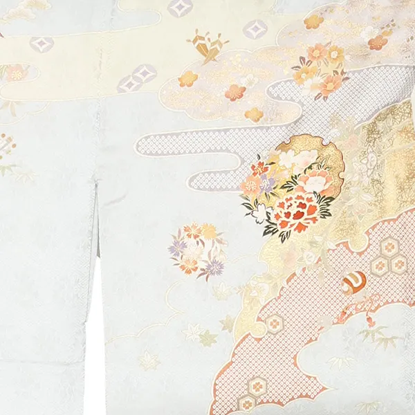 【正絹 トールサイズ】訪問着レンタル/水色 宝尽くし Z333（72）