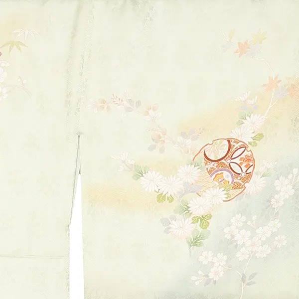 【正絹 トールサイズ】訪問着レンタル/緑 貝桶四季花 Z334（72）