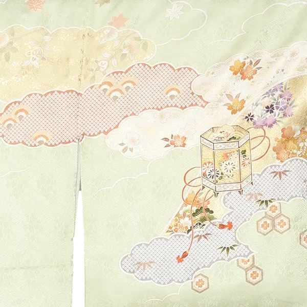 【正絹 トールサイズ】訪問着レンタル/緑 貝桶 Z337（72）