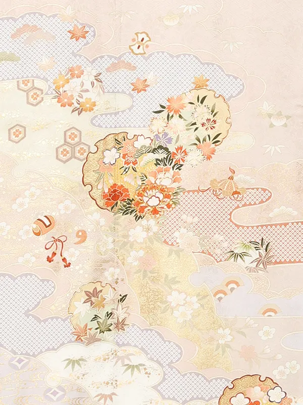 【正絹 トールサイズ】訪問着レンタル/ベージュ 四季花 Z340（72）