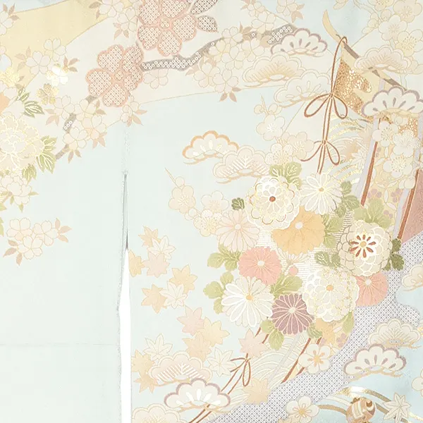 【正絹】訪問着レンタル/水色 貝桶四季花 Z347