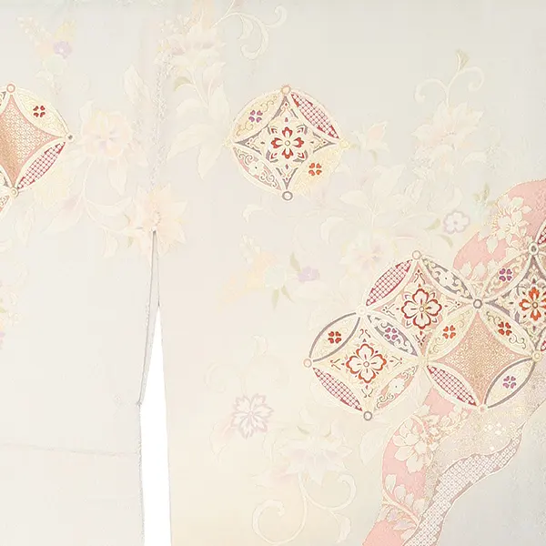 【正絹】訪問着レンタル/グレー 唐花 Z348