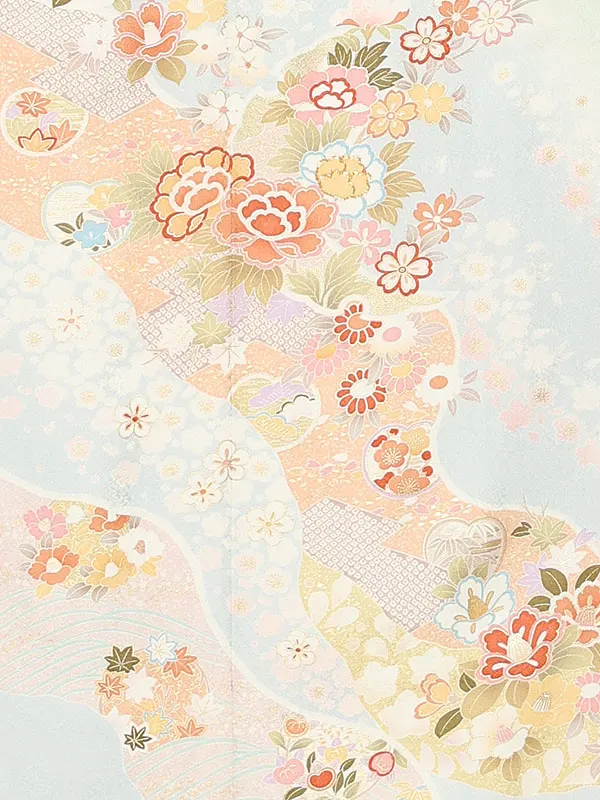 【正絹】訪問着レンタル/水色 四季花 Z350