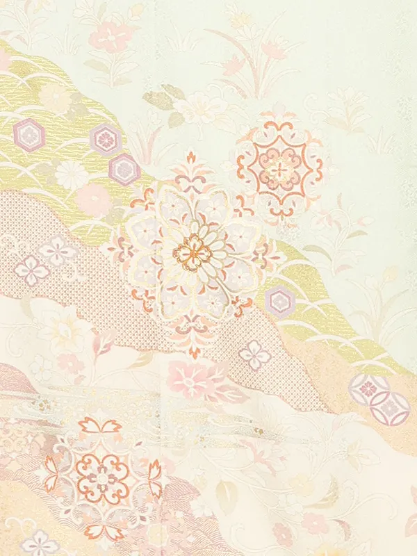 【正絹】訪問着レンタル/緑 唐花 Z352