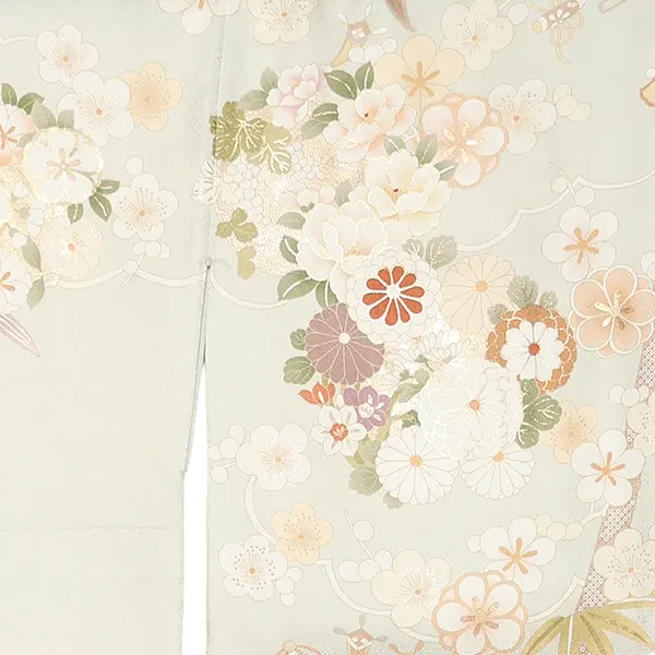 【正絹】訪問着レンタル/緑 菊梅 Z354