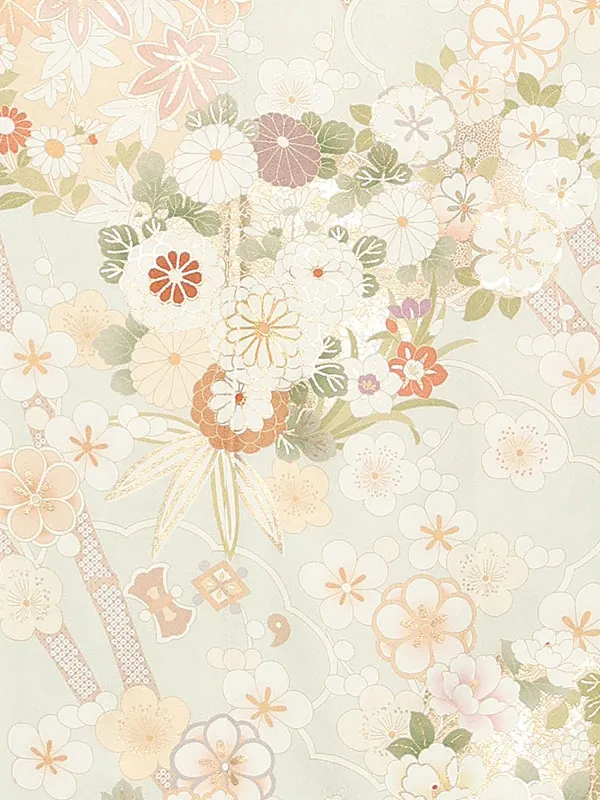 【正絹】訪問着レンタル/緑 菊梅 Z354