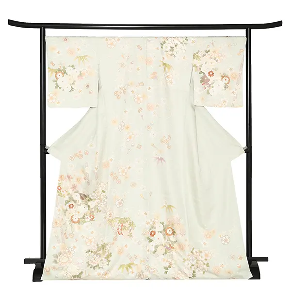 【正絹】訪問着レンタル/緑 菊梅 Z354