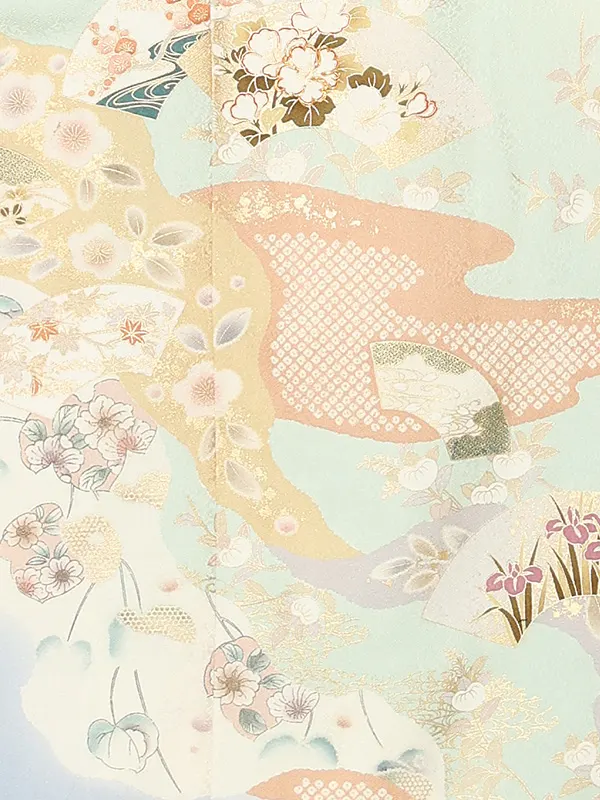 【正絹】訪問着レンタル/緑 四季花 Z355