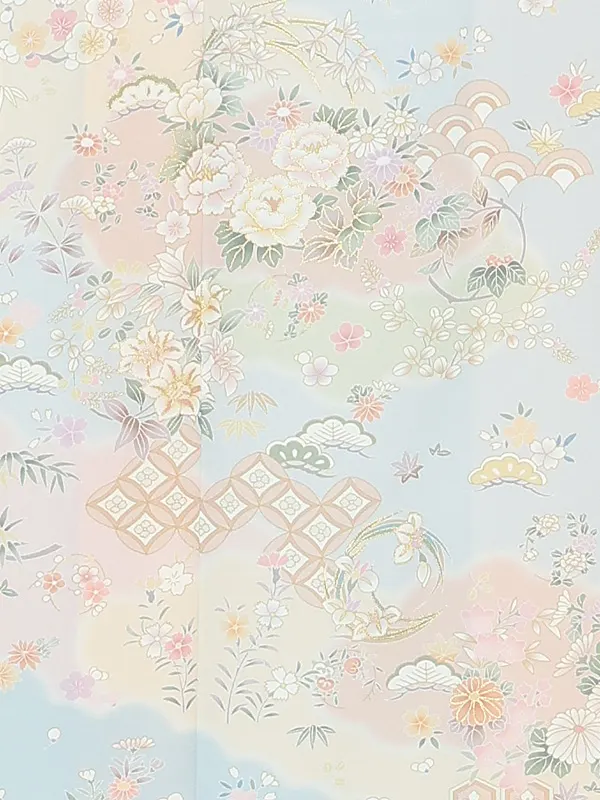 訪問着レンタル/青 四季花 Z359