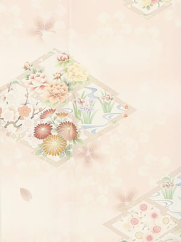 【トールサイズ】訪問着レンタル/華徒然ピンク 松皮菱に四季花 Z365（72）