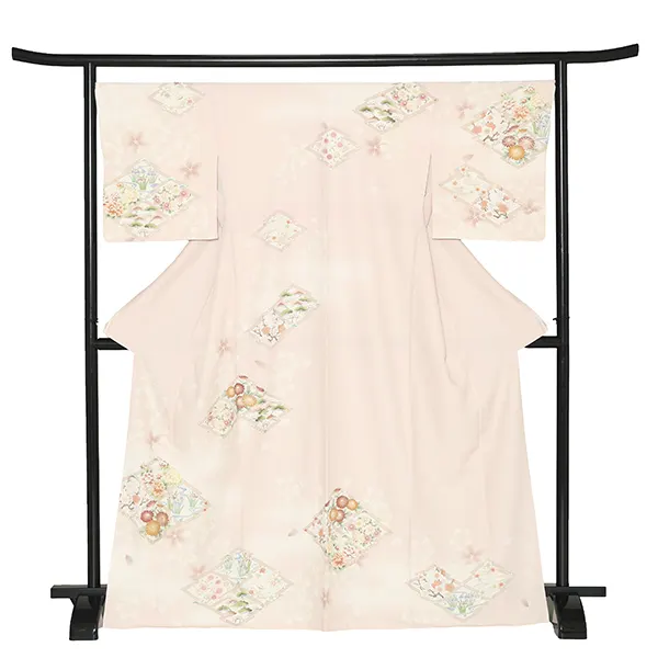 【トールサイズ】訪問着レンタル/華徒然ピンク 松皮菱に四季花 Z365（72）