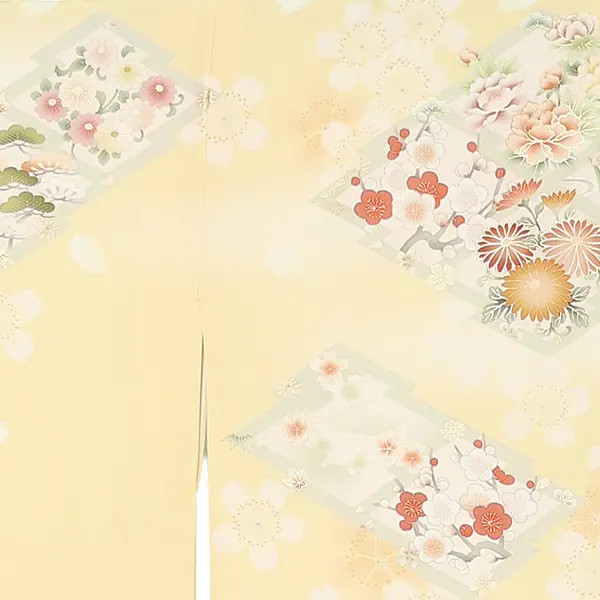 訪問着レンタル/華徒然 黄色 松皮菱に四季花 Z367