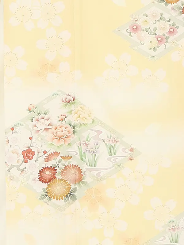 訪問着レンタル/華徒然 黄色 松皮菱に四季花 Z367