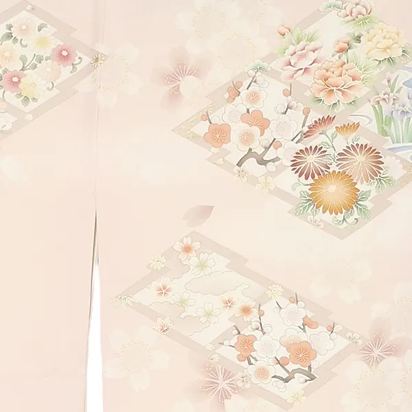 訪問着レンタル/華徒然 ピンク 松皮菱に四季花 Z368