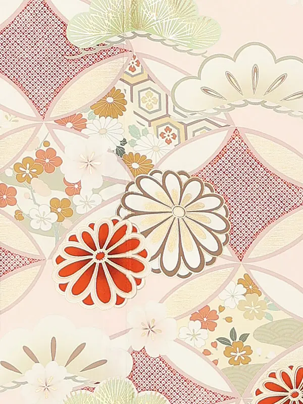 訪問着レンタル/紅一点 ピンク 七宝に菊 Z369