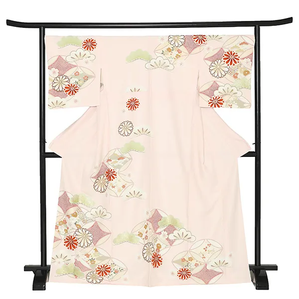 訪問着レンタル/紅一点 ピンク 七宝に菊 Z369