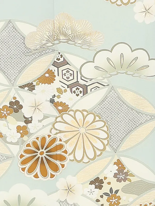 訪問着レンタル/紅一点 水色 七宝に菊 Z370