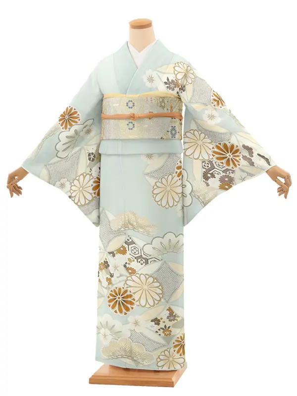 【トールサイズ】訪問着レンタル/紅一点 水色 七宝に菊 Z372（72）