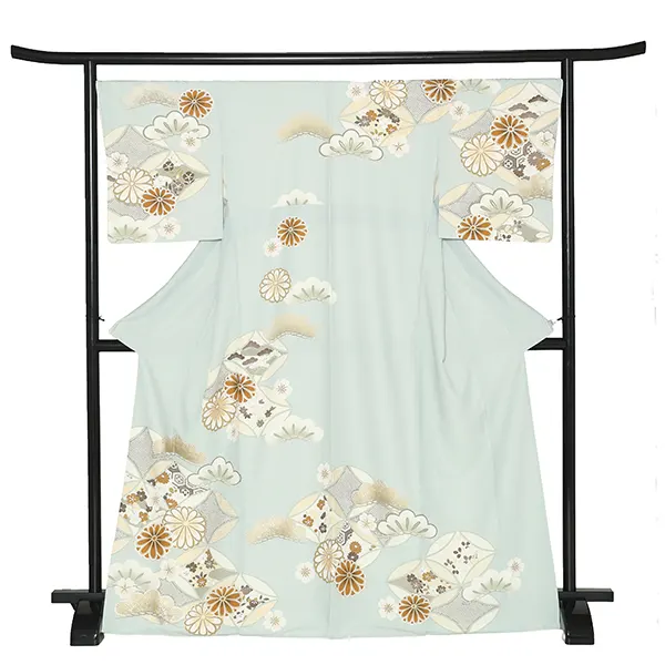 【トールサイズ】訪問着レンタル/紅一点 水色 七宝に菊 Z372（72）