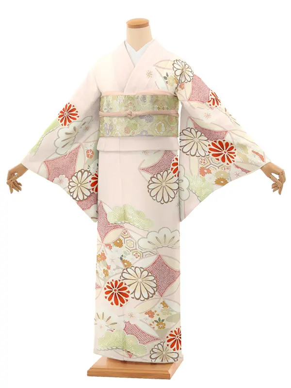 【トールサイズ】訪問着レンタル/紅一点 ピンク 七宝に菊 Z374（72）