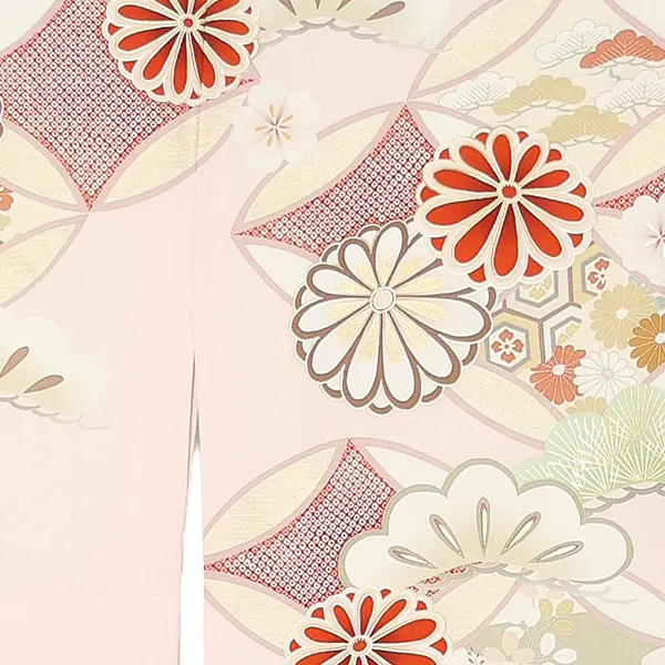 【トールサイズ】訪問着レンタル/紅一点 ピンク 七宝に菊 Z374（72）