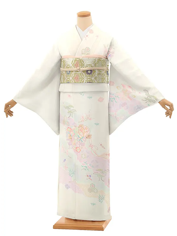 訪問着レンタル/式部浪漫 クリーム色 宝彩道長 Z380
