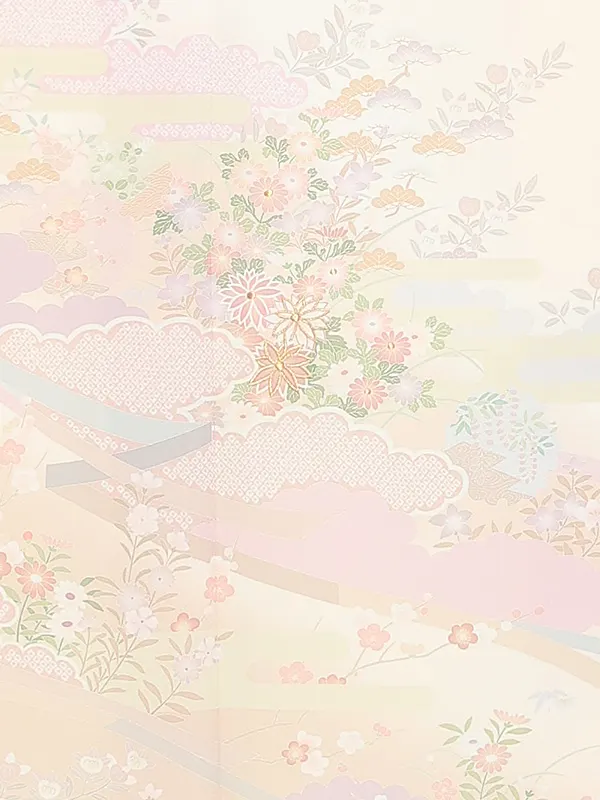 訪問着レンタル/式部浪漫 クリーム色 彩麗小花 Z381
