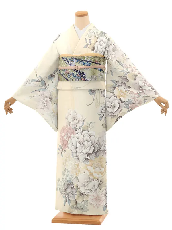 訪問着レンタル/クリーム色 芍薬 Z382