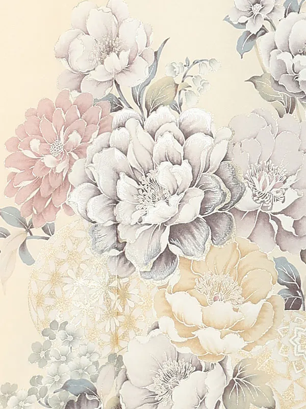 訪問着レンタル/クリーム色 芍薬 Z382
