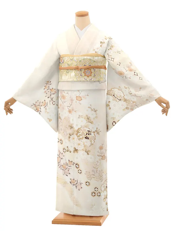 訪問着レンタル/クリーム色 四季花 Z385