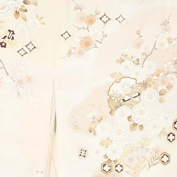 訪問着レンタル/クリーム色 四季花 Z385
