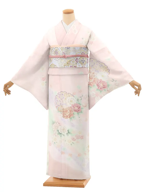 訪問着レンタル/ピンク 雪輪に牡丹 Z387