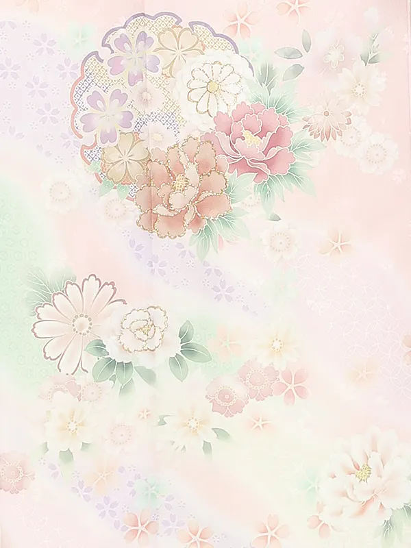 訪問着レンタル/ピンク 雪輪に牡丹 Z387