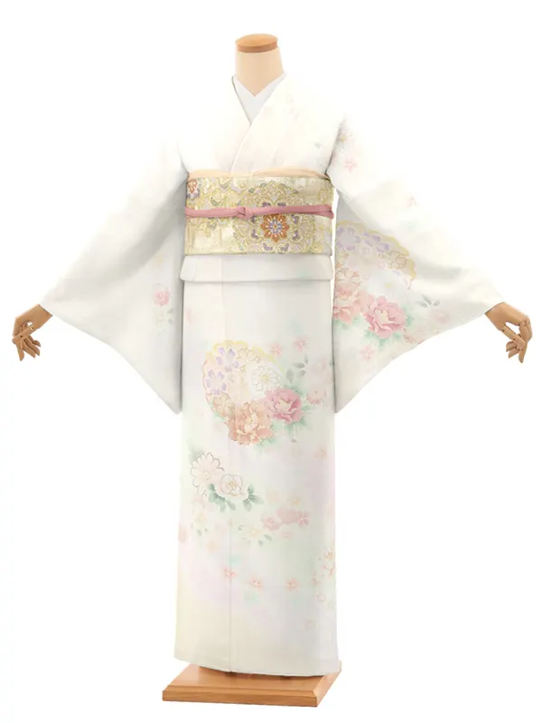 訪問着レンタル/クリーム色 雪輪に牡丹 Z390